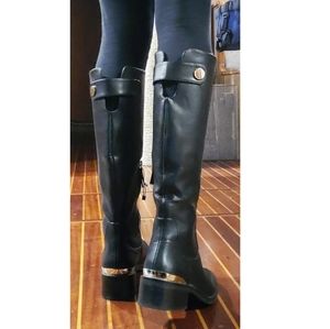 Zara black riding boots with gold accents sz - 7